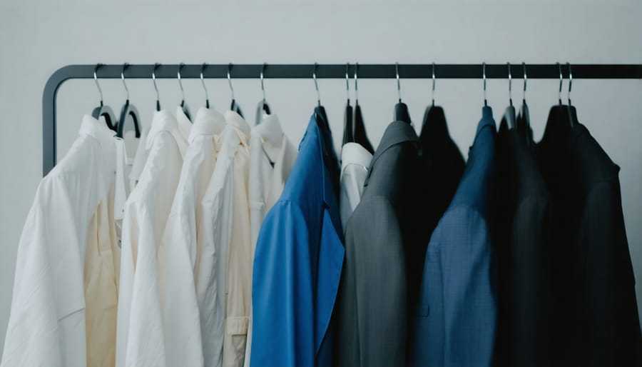 Confident professional man in well-fitted charcoal suit in modern urban setting