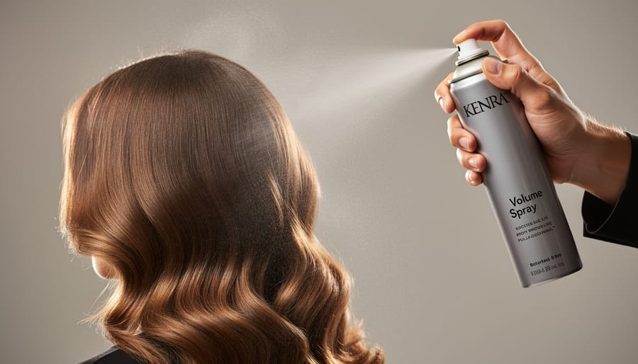 Kenra Professional Volume Spray 25 misting onto a mannequin’s hair to add volume