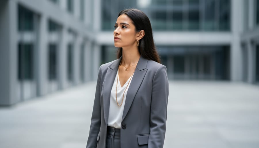 Modern man in a tailored blazer holding a leather notebook on a rooftop at dusk
