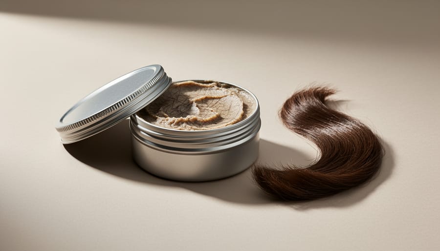 REUZEL Fiber Pomade jar with matte fiber texture applied to a mannequin hairline for separation