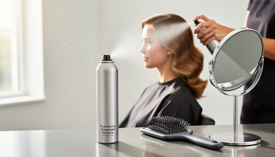 TRESemmé Extra Hold Hairspray spraying onto a styled mannequin head